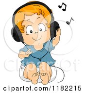 Poster, Art Print Of Happy Red Haired Toddler Boy Listening To Music Through Headphones