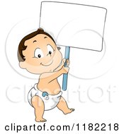 Poster, Art Print Of Happy Caucasian Toddler Boy In A Diaper Carrying A Sign