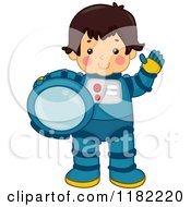 Cartoon Of A Waving Astronaut Boy Holding His Helmet Royalty Free Vector Clipart