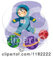 Poster, Art Print Of Happy Astronaut Boy Jumping Over Planets