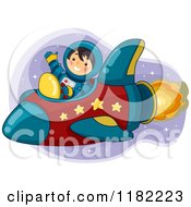 Poster, Art Print Of Waving Astronaut Boy Flying A Rocket