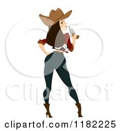 Poster, Art Print Of Rear View Of A Sexy Pinup Cowgirl Blowing Her Smoking Pistol