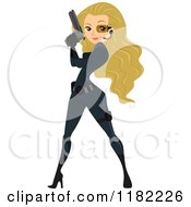 Cartoon Of A Sexy Blond Spy Woman Pinup Holding A Gun Royalty Free Vector Clipart