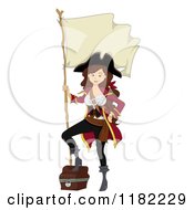 Poster, Art Print Of Sexy Pirate Pinup Woman With A Chest And Flag
