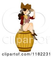 Cartoon Of A Sexy Pinup Cowgirl Sitting On A Barrel Royalty Free Vector Clipart by BNP Design Studio