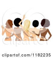 Cartoon Of A Rear View Of Embracing Nude Diverse Women Royalty Free Vector Clipart