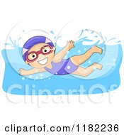 Poster, Art Print Of Happy Girl Swimming With A Cap And Goggles
