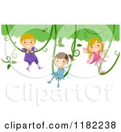 Poster, Art Print Of Happy Fairy Children Swinging On Vines