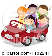 Poster, Art Print Of Happy Diverse Children In A Convertible Car