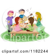 Poster, Art Print Of People Eating Dancing And Playing Music At A Barbeque Party