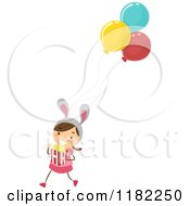 Theme Park Girl With Balloons Bunny Ears And Popcorn