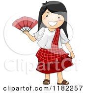 Cartoon Of A Happy Filipino Girl In A Traditional Costume Royalty Free Vector Clipart