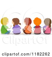 Cartoon Of A Rear View Of Children Sitting On The Floor Royalty Free Vector Clipart