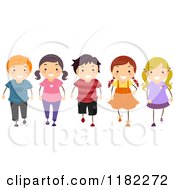 Cartoon Of A Happy Group Of Diverse Children Walking Forward Royalty Free Vector Clipart