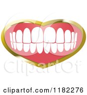 Poster, Art Print Of Human Teeth With A Gold Heart Frame