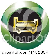 Clipart Of A Gold Hospital Bed On A Black And Green Icon Royalty Free Vector Illustration
