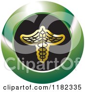 Clipart Of A Gold Caduceus On A Black And Green Icon Royalty Free Vector Illustration