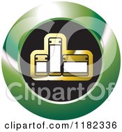 Clipart Of Gold Medicine Bottles On A Black And Green Icon Royalty Free Vector Illustration