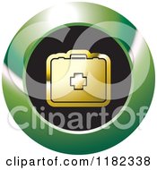 Clipart Of A Gold First Aid Kit On A Black And Green Icon Royalty Free Vector Illustration