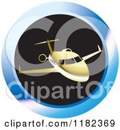 Poster, Art Print Of Gold Airplane On A Blue And Black Round Icon