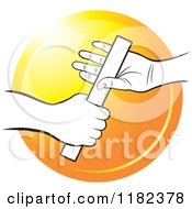 Black And White Hands Passing A Relay Race Baton Over An Orange Circle