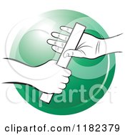 Clipart Of Black And White Hands Passing A Relay Race Baton Over A Green Circle Royalty Free Vector Illustration by Lal Perera