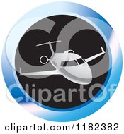 Poster, Art Print Of Silver Airplane On A Blue And Black Round Icon