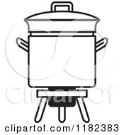 Clipart Of A Black And White Pot On A Cooker Stand Royalty Free Vector Illustration