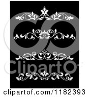 Clipart Of Vintage White Floral Borders On Black 2 Royalty Free Vector Illustration