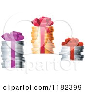 Gift Bows And Ribbons Around Stacks Of Gold And Silver Coins