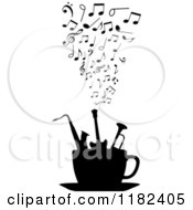 Poster, Art Print Of Music Notes Over Silhouetted Instruments In A Coffee Cup