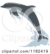 Clipart Of A Leaping Gray Dolphin With Water Droplets Royalty Free Vector Illustration