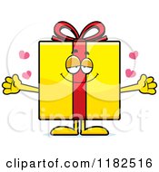 Cartoon Of A Loving Yellow Gift Box Mascot Royalty Free Vector Clipart