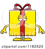 Cartoon Of A Sick Yellow Gift Box Mascot Royalty Free Vector Clipart