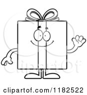 Cartoon Of A Black And White Waving Gift Box Mascot Royalty Free Vector Clipart