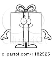 Cartoon Of A Black And White Happy Gift Box Mascot Royalty Free Vector Clipart