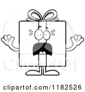 Cartoon Of A Black And White Scared Gift Box Mascot Royalty Free Vector Clipart