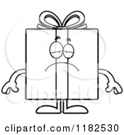 Cartoon Of A Black And White Depressed Gift Box Mascot Royalty Free Vector Clipart