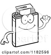 Black And White Waving Teacher Book Mascot Royalty Free Vector Clipart