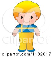 Cartoon Of A Happy Patriotic Boy Wearing Swedish Flag Clothing Royalty Free Vector Clipart