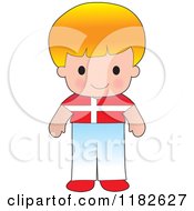 Cartoon Of A Happy Patriotic Boy Wearing Denmark Flag Clothing Royalty Free Vector Clipart