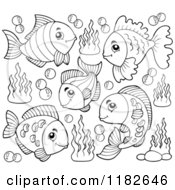 Poster, Art Print Of Outlined Fish Plants And Bubbles