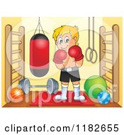 Poster, Art Print Of Blond Boxer And A Punching Bag In A Gym Room