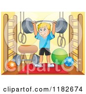 Poster, Art Print Of Blond Man Lifting A Barbell In A Gym Room