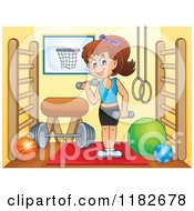Poster, Art Print Of Brunette Woman Working Out With Dumbbells In A Gym Room