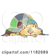 Poster, Art Print Of Chubby Ginger Cat Napping Under A Quilt