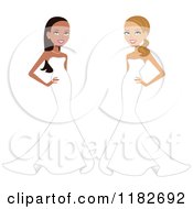 Clipart Of Beautiful African And Caucasian Women Posing In Long White Formal Gowns Royalty Free Vector Illustration