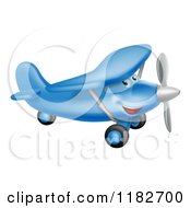 Poster, Art Print Of Happy Blue Airplane Character Flying
