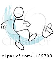 Cartoon Of A Stickler Kicking The Bucket Over Blue Royalty Free Vector Clipart