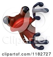 3d Red Springer Frog Looking Around A Sign